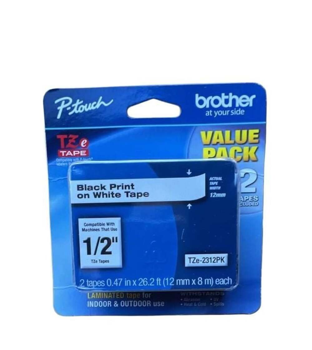 Brother P-Touch TZe-2312PK 1/2" Black On White Tape